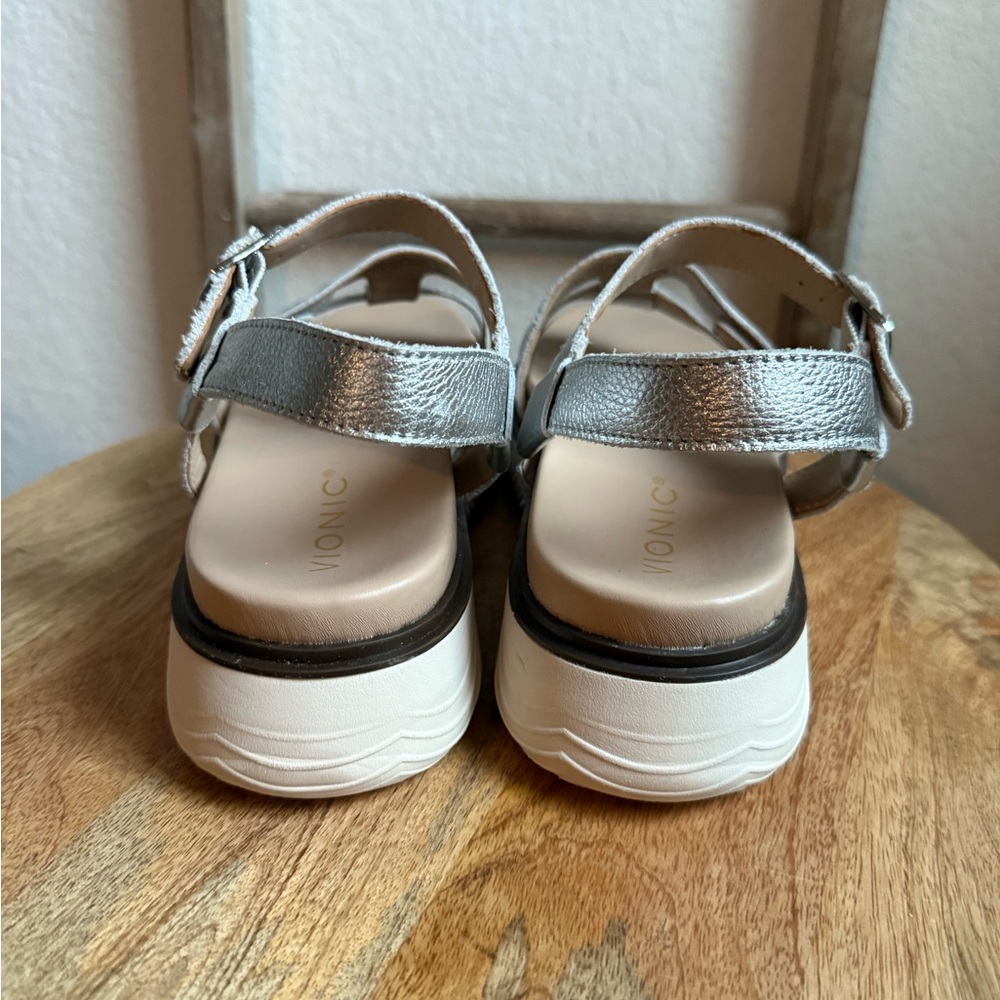 Vionic Solana Silver Leather Platform Sandals Sz:… - image 7